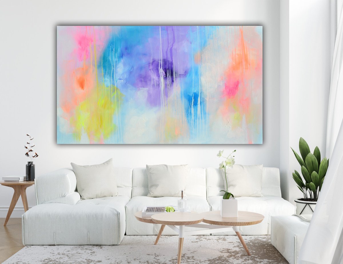 Impressionistic Abstract Acrylic Painting By Soos Tiberiu, 55 X 31", Complementary Patterns 10, Original Artwork