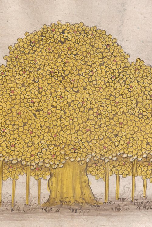 Golden Banyan Tree Miniature Painting by Mukesh Swami