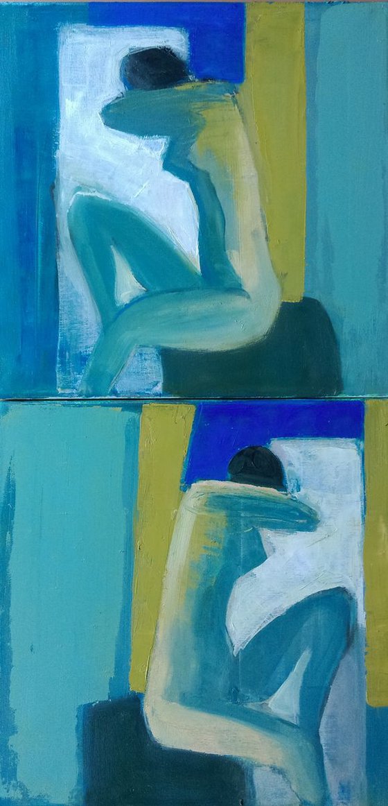 Nude on cold background, Diptych.