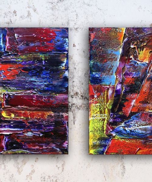 "Play With Me" - FREE WORLDWIDE SHIPPING - Original Large PMS Abstract Diptych Oil Paintings On Canvas - 40" x 20" by Preston M. Smith (PMS)