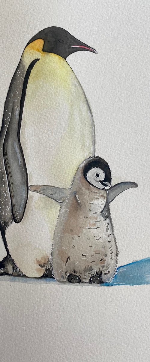 “Joy” Penguins in watercolour by Bethany Taylor