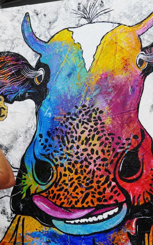 Steerling - Lickety Moo Moo 120cm x 120cm Huge Texture Urban Pop Art by Franko
