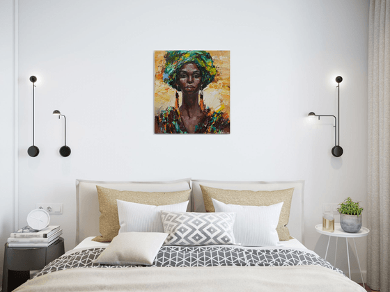 African woman portrait Original impasto oil painting