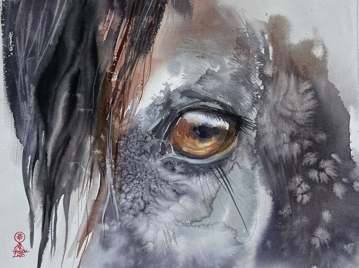 Impressionistic Animal Watercolour By Larissa Rogacheva, 12 X 10", Gaze, Original Artwork