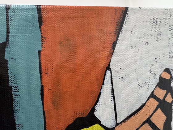 "Woman by the Water with Red Boat" 12x12in