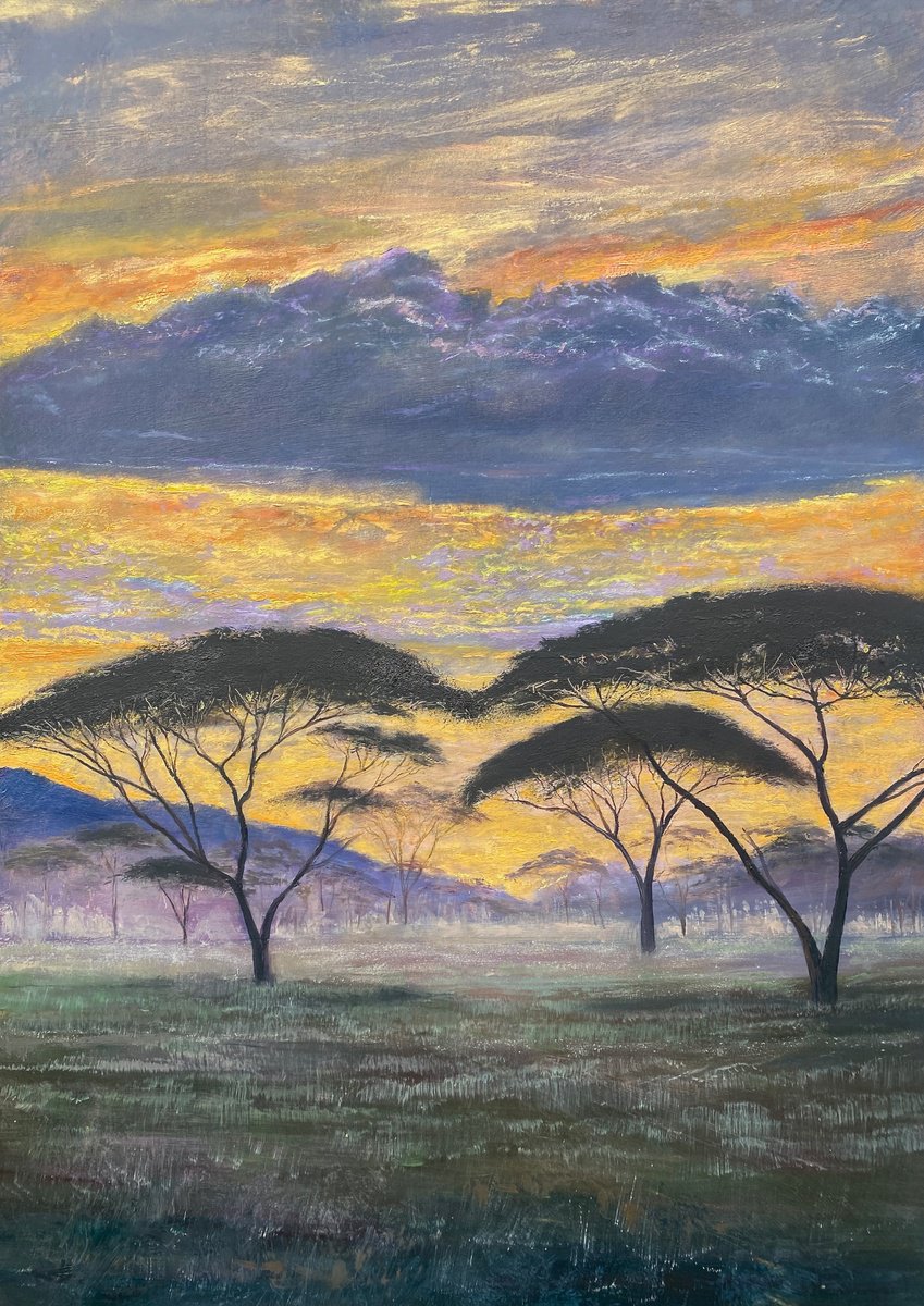 Impressionistic Landscape Oil Painting By Simon Jones, 17 X 23", Savannah Sunset, Original Artwork