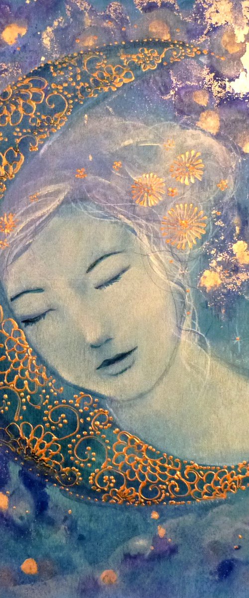 Constellation mauve.30x30cm on wood. by Loetitia Pillault