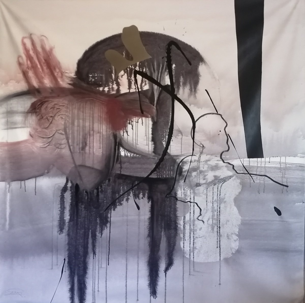 Abstract Acrylic Painting By Stefano Mazzolini, 63 X 63", Viola, Original Artwork