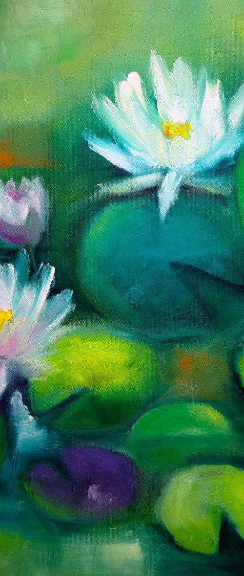 Original oil painting Waterlily pond by Anna Lubchik