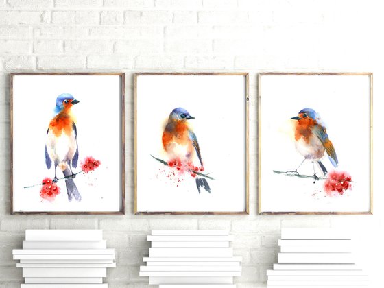 Set of 3 Bluebirds (7"x10")