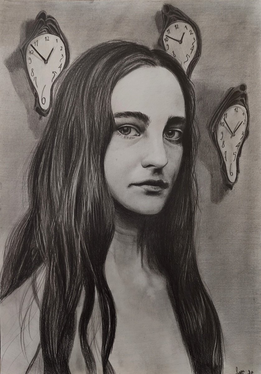 Photorealistic Portrait Pencil Drawing By Laura Muolo, 13 X 19", Mark The Time, Original Artwork