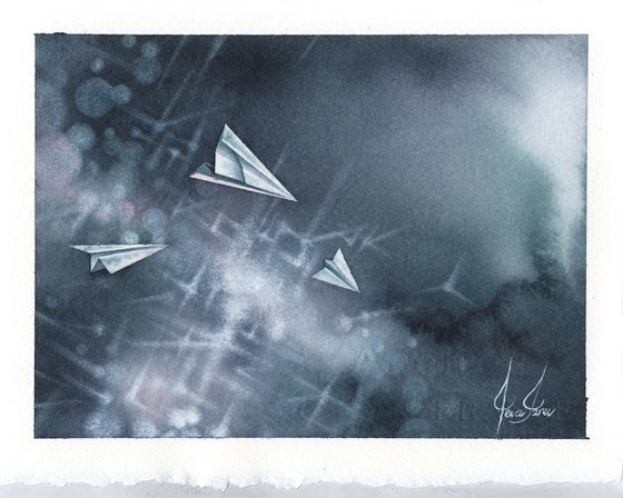 Promises XII - Origami Paper Plane Watercolor