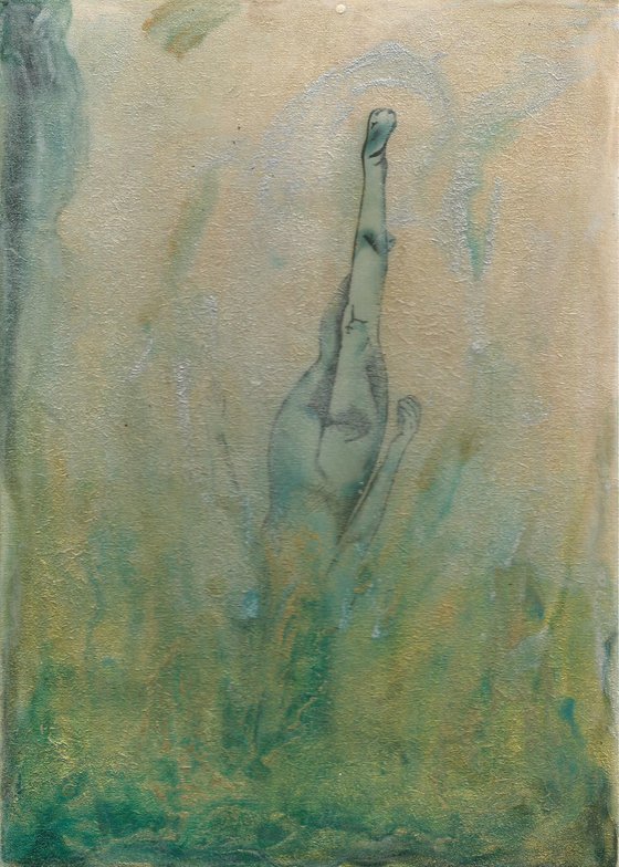 Final Dive (swan Dive) underwater Swimmer painting, the little mermaid collection