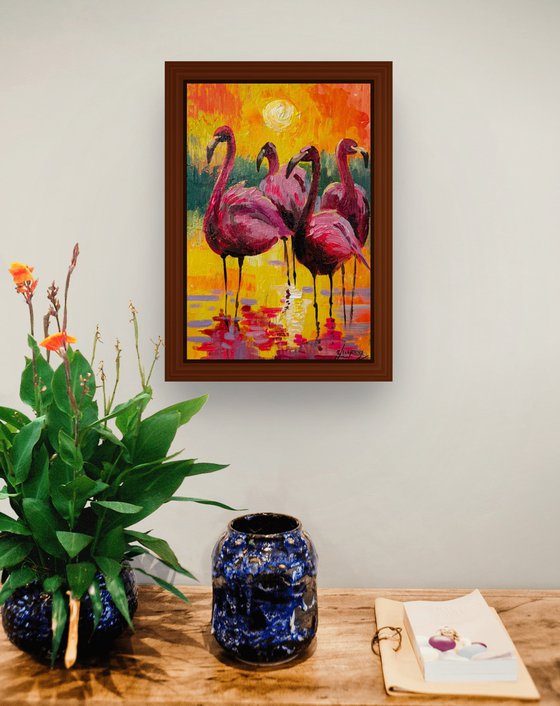 Flamingos at Sunset