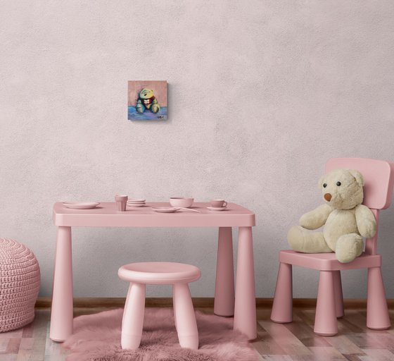 The teddy bear for the kid's room. Painting for children's room from life. L'orsacchiotto per la cameretta dei bambini