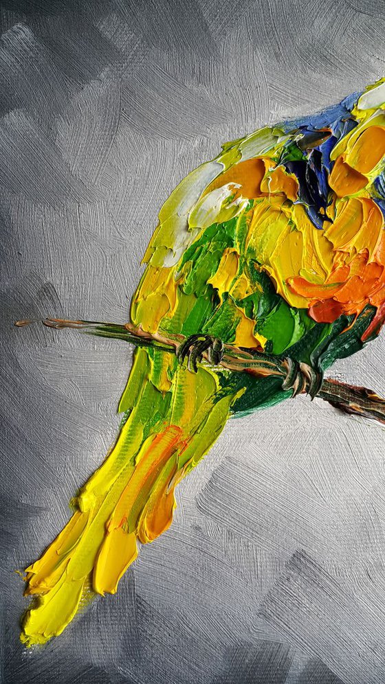Warmth of feelings - Bird,painting on canvas, gift, art bird, animals oil painting, Impressionism, palette knife.