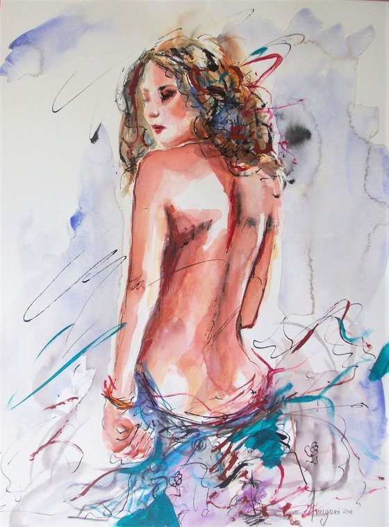 Woman Watercolor mixed media on paper