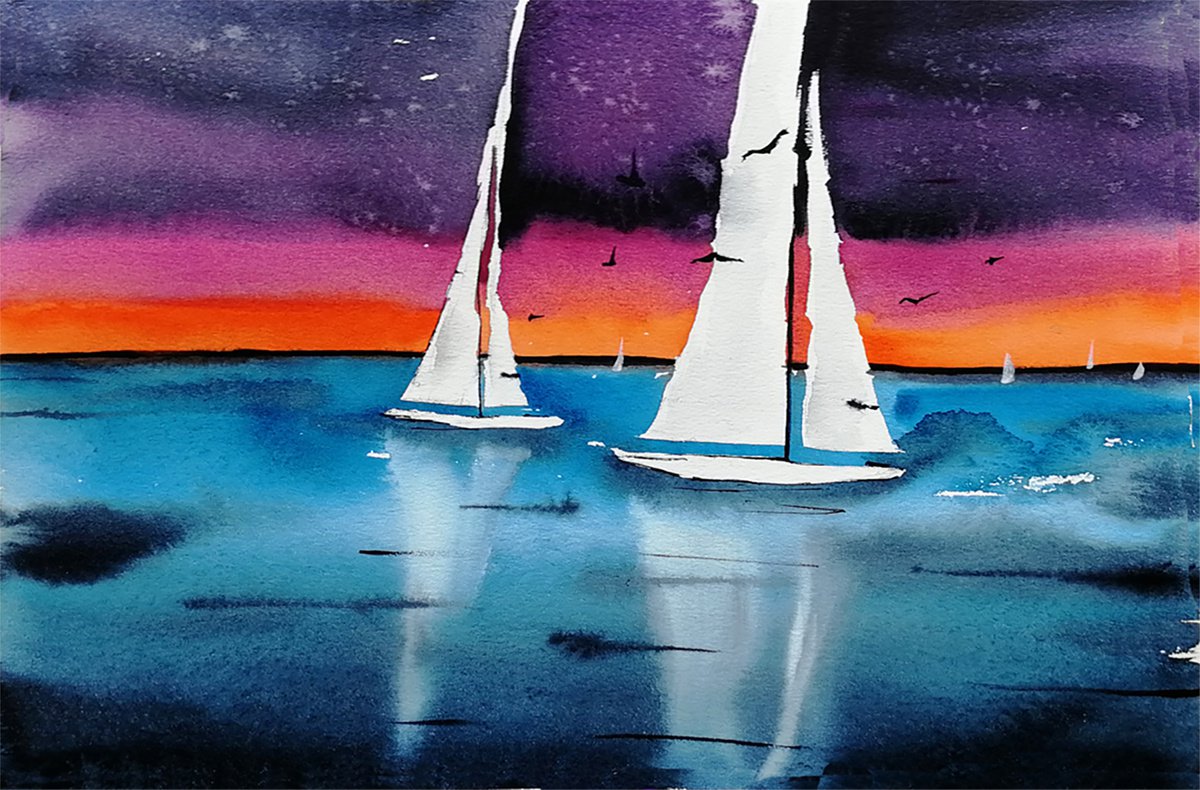 Sailboat painting. Seascape by Marina Zhukova