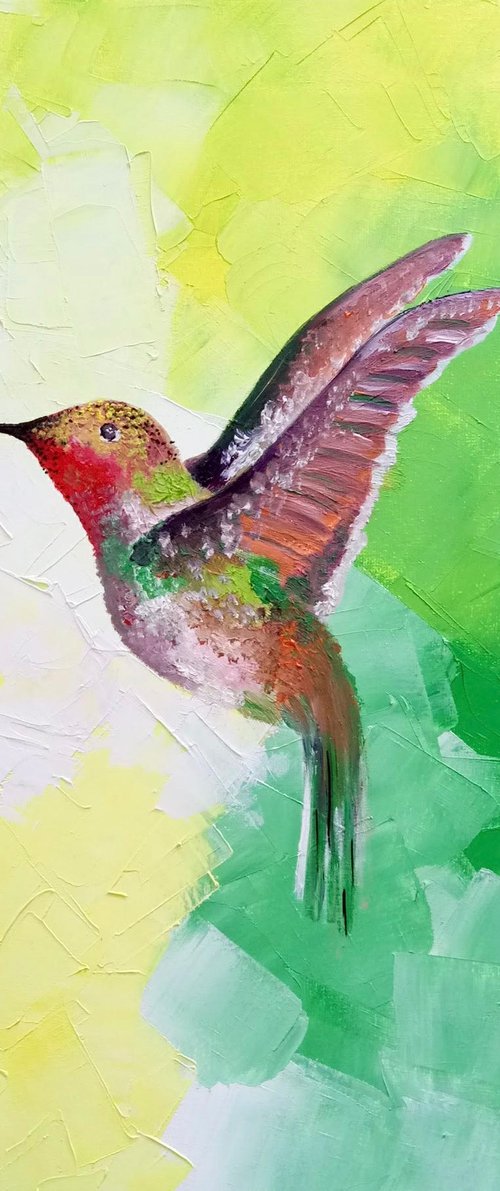 Green mood / Flying hummingbird by Olha Gitman