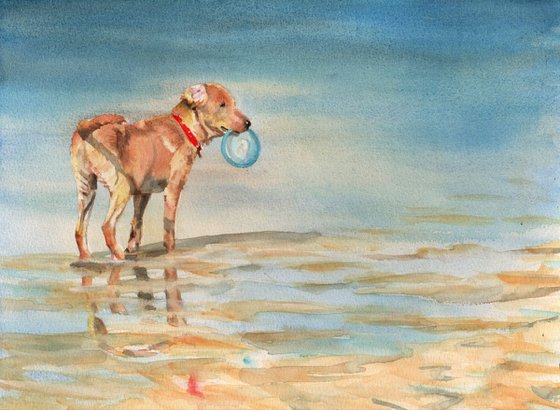 Dog on beach sales painting