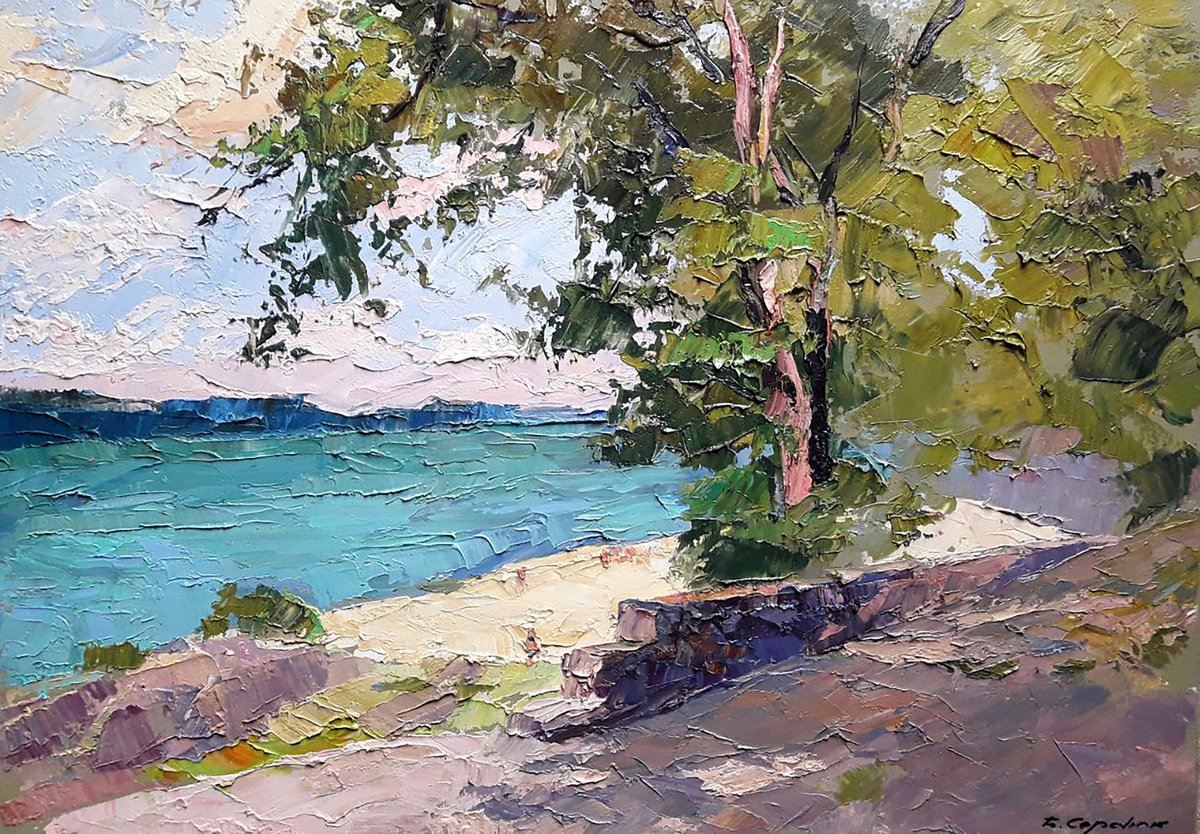 Oil painting Kremenchuk beach Serdyuk Boris Petrovich nSerb814 by Boris Serdyuk