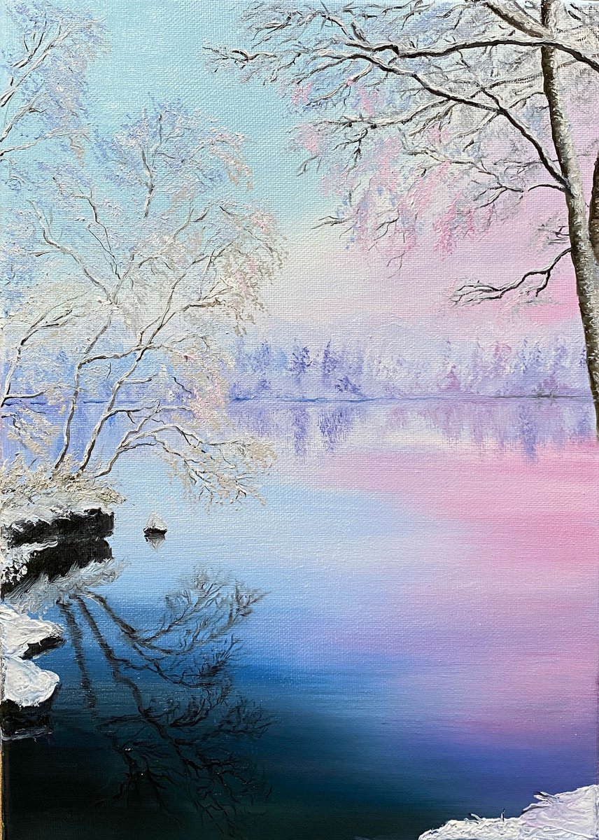 Winter morning, 25 ? 35 cm, oil on canvas by Marina Zotova