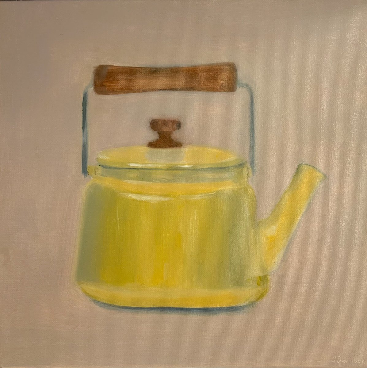 Impressionistic Still Life Oil Painting By Jessica Davidson, 12 X 12, Yellow Kettle, Original Artwork