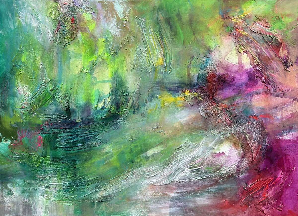 Organic Abstract Painting By Katja Wittmer, 24 X 17", Meadow Ii, Original Artwork