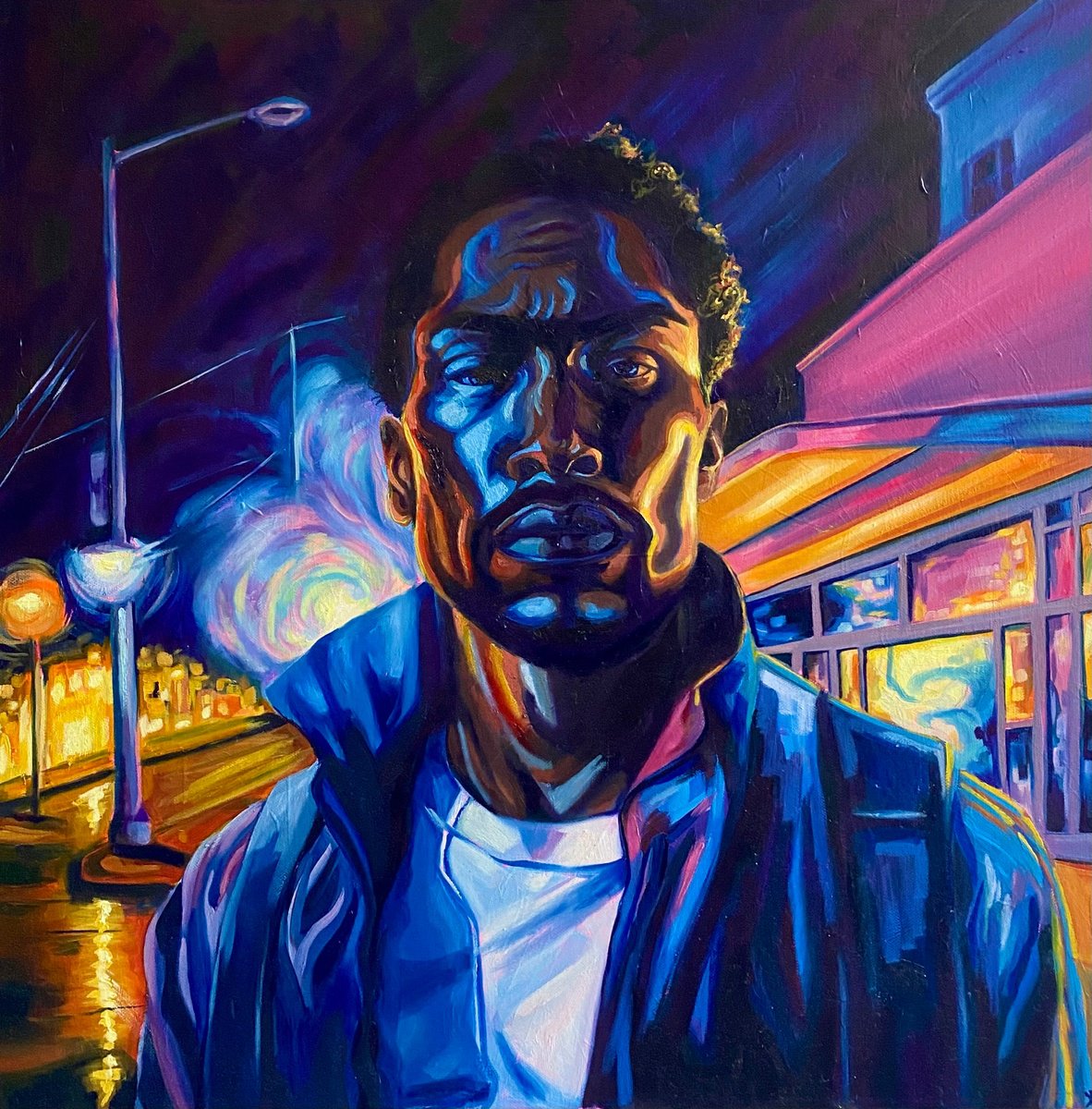 Urban And Pop Portrait Oil Painting By Kate Revill, 24 X 24", Boston, Original Artwork