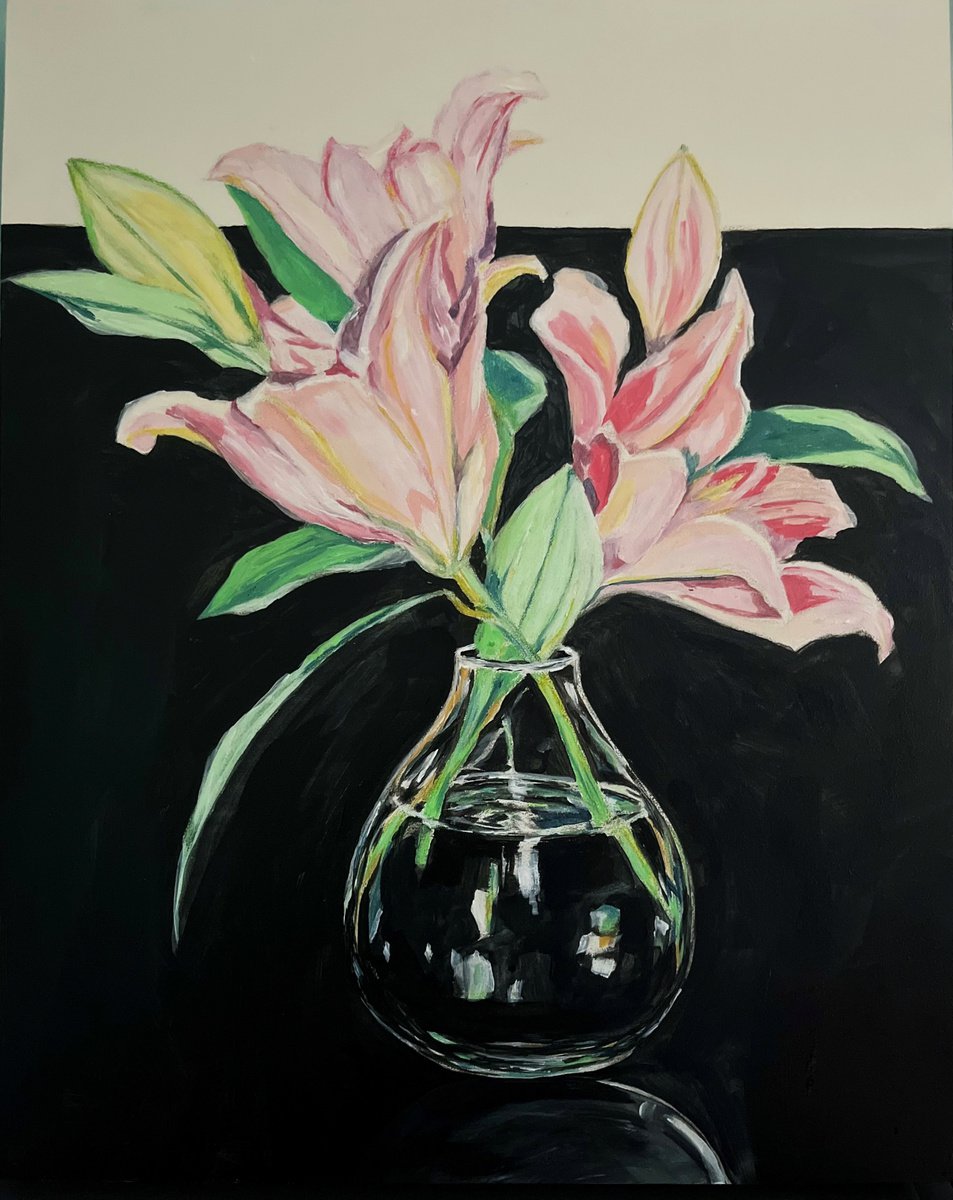 Impressionistic Botanical Acrylic Painting By Afekwo, 16 X 20, Lilies, Original Artwork