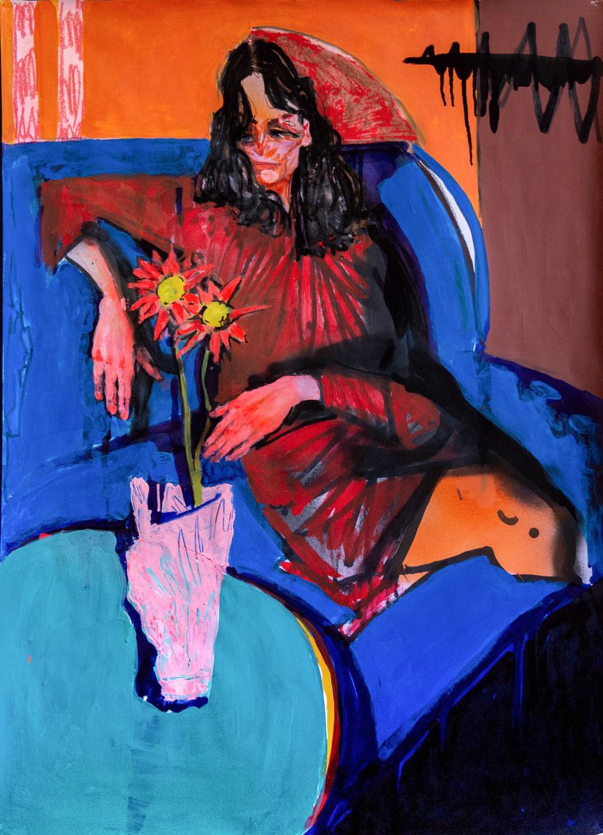 Expressive Portrait Acrylic Painting By Bohdan Katolyk, 24 X 33, Luba, Original Artwork