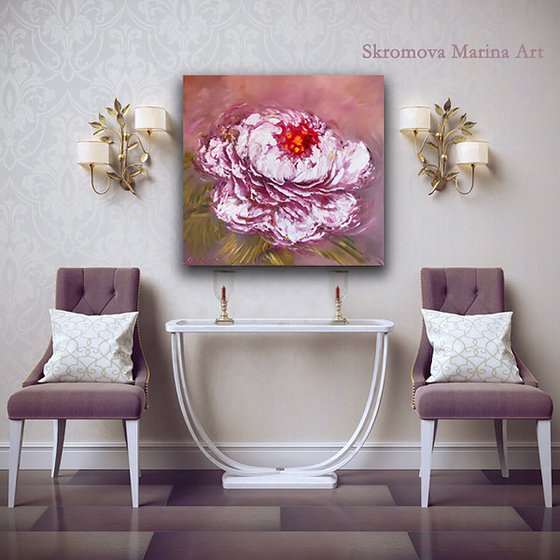 LARGE PEONY BUD - Pink peony. Lush peony. Abstract background. Floral motives. Evening. Fashion. Love. Summer.