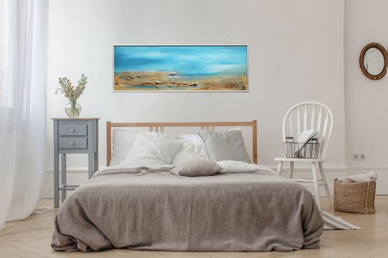 Lonely Coast II - Abstract- Painting- Acrylic Canvas Art - Wall Art - Framed Art - Blue Art - Modern Art