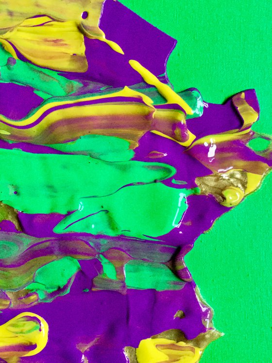 Bright Green yellow gold metallic purple pink Queen #31 Abstract   portrait  of Queen Elizabeth II on green  background