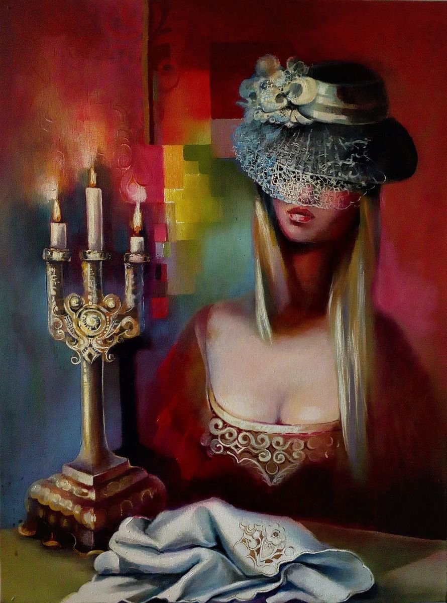 Impressionistic Portrait Oil Painting By Reneta Isin, 24 X 31", " Unpredictable Cia Lady ", Original Artwork