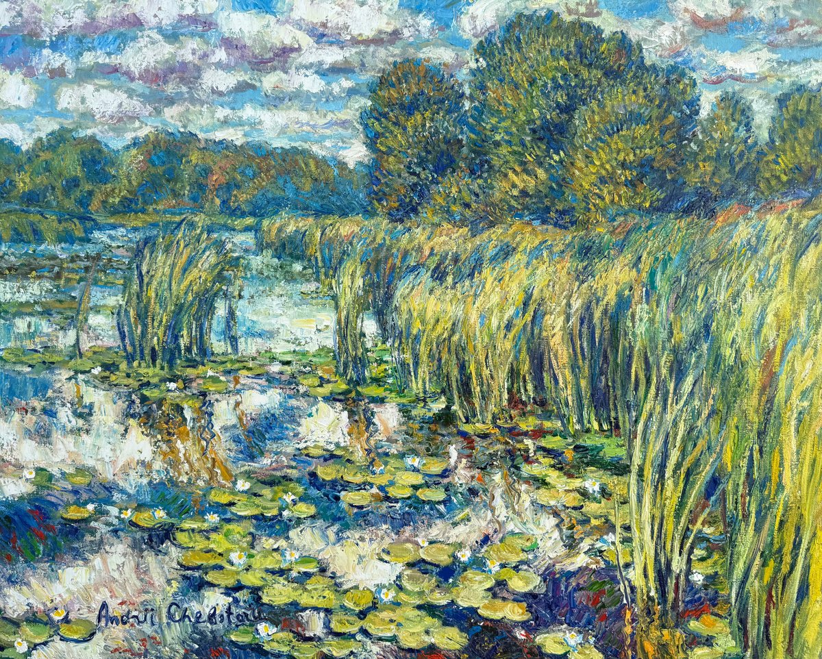 Impressionistic Landscape Oil Painting By Andrii Chebotaru, 39 X 31, Mirror Of The Soul, Original Artwork