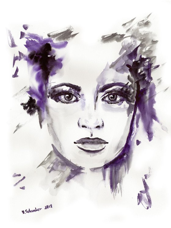 Abstract Watercolour woman portraits series. Anna