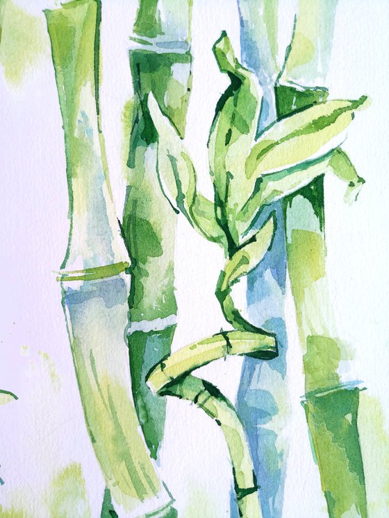 Original watercolor painting "Bamboo Life Energy"