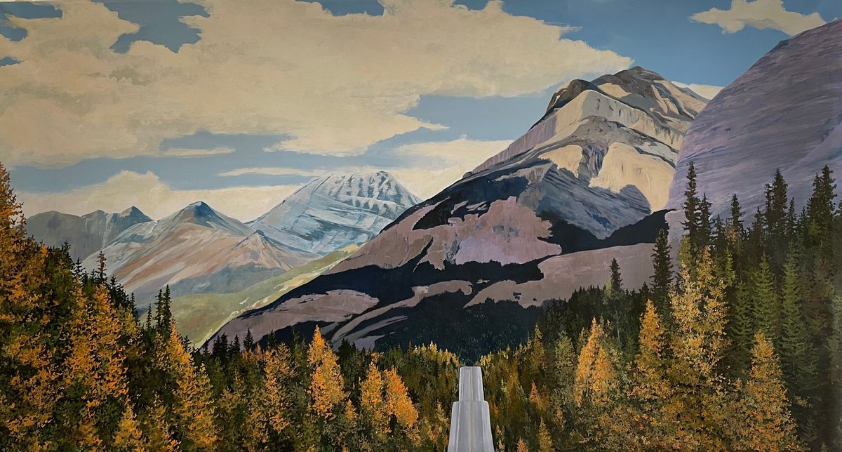 Photorealistic Landscape Acrylic Painting By Anne Shaughnessy, 58 X 32, Through The Mountains, Original Artwork