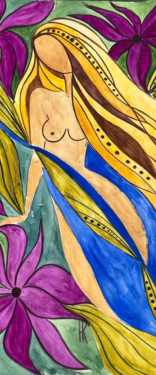 Flower Head Faceless Woman Original Painting by Halyna Kirichenko