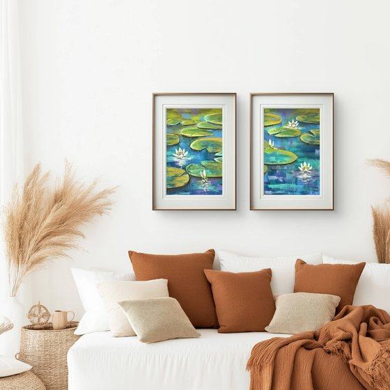 Water lilies Set of 2 Pastel