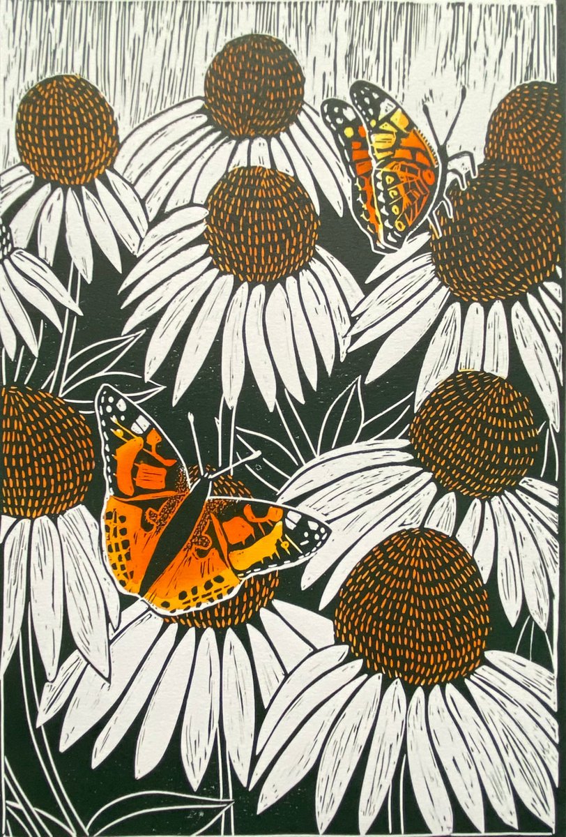 Limited edition handmade Linocut. Butterflies 4/10 by Jane Dignum
