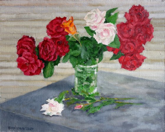 Mixed Garden Roses in a Vase