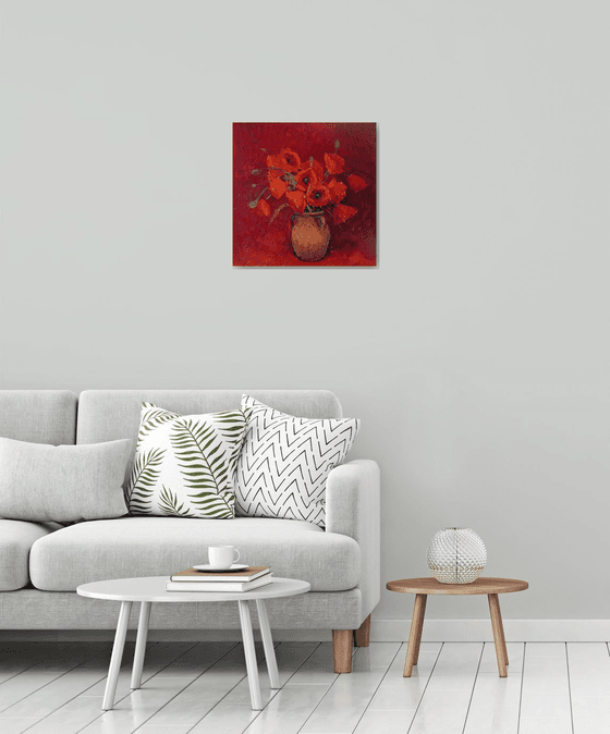 Red Poppies in a Ceramic Jug