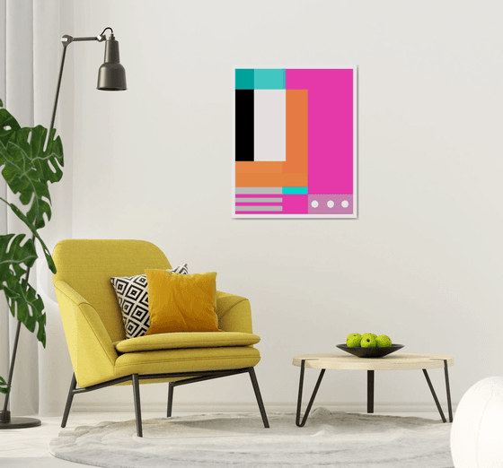 Abstraction artwork  multi-colored orang yellow white pink blue black stripes