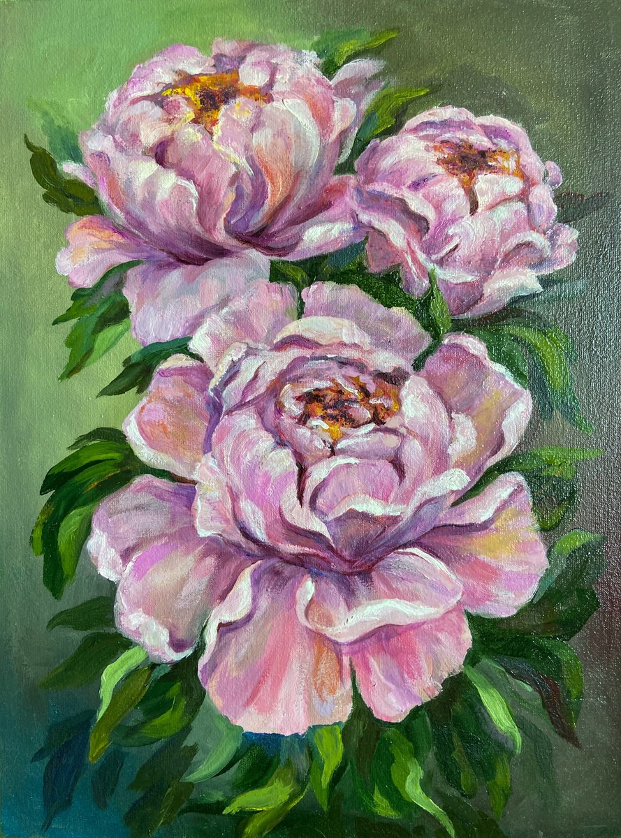 Impressionistic Botanical Oil Painting By Galyna Shevchencko, 12 X 16, Whisper Of Peonies, Original Artwork