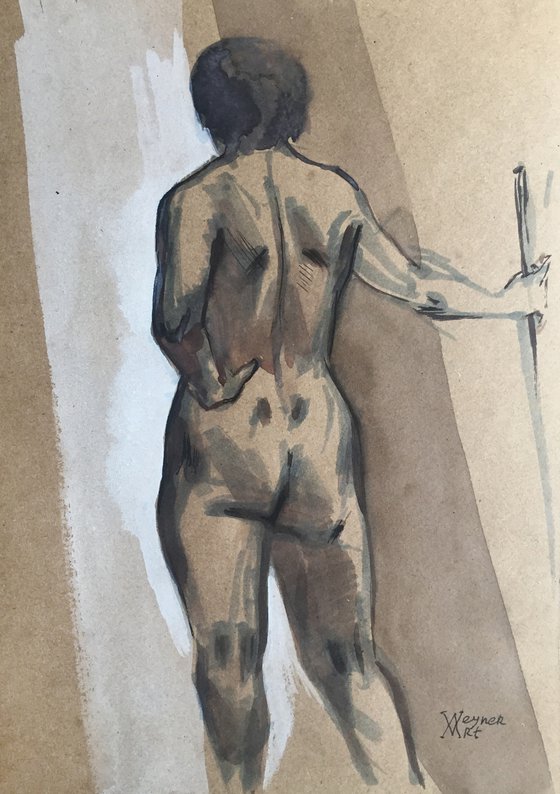 Naked girl. Nude model. Sketch of woman