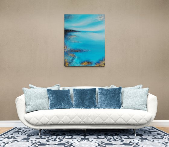 A XL large original modern semi abstract painting "Fifty shades of blue"