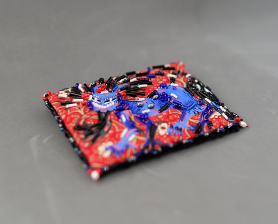 Blue lion, fantasy cat. Painting - Brooch