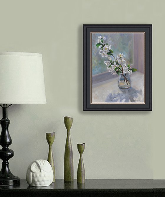 Spring flowers by the window original oil painting